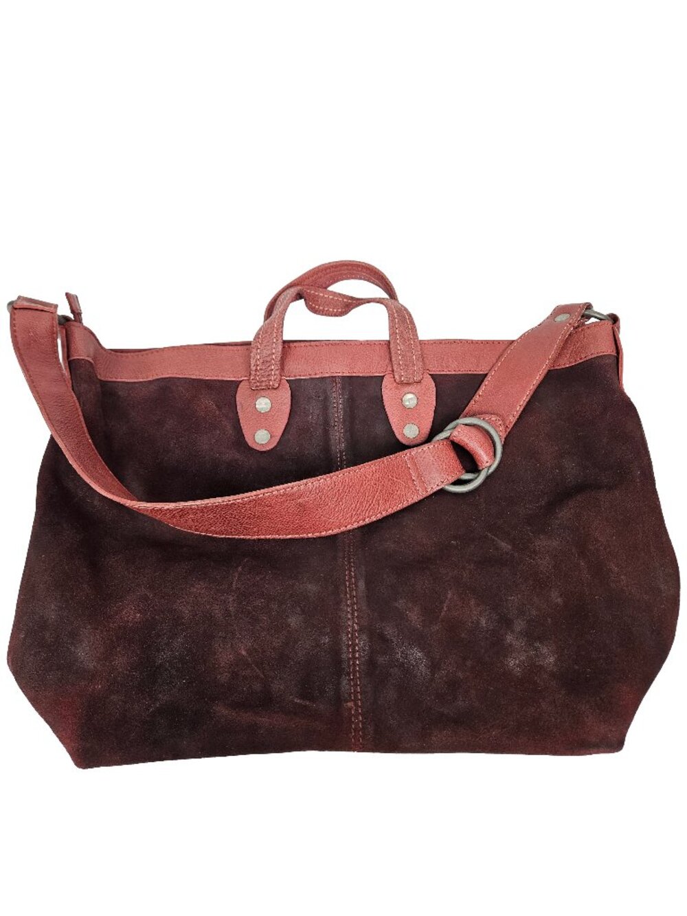 Free People We the Free Vintage Burgundy Red Distressed Suede Slouchy Tote Bag - Picture 2 of 13